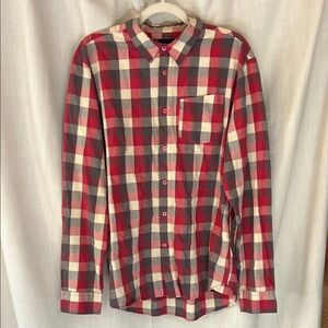 Volcom Red, Gray & Cream Plaid Button-Down Shirt